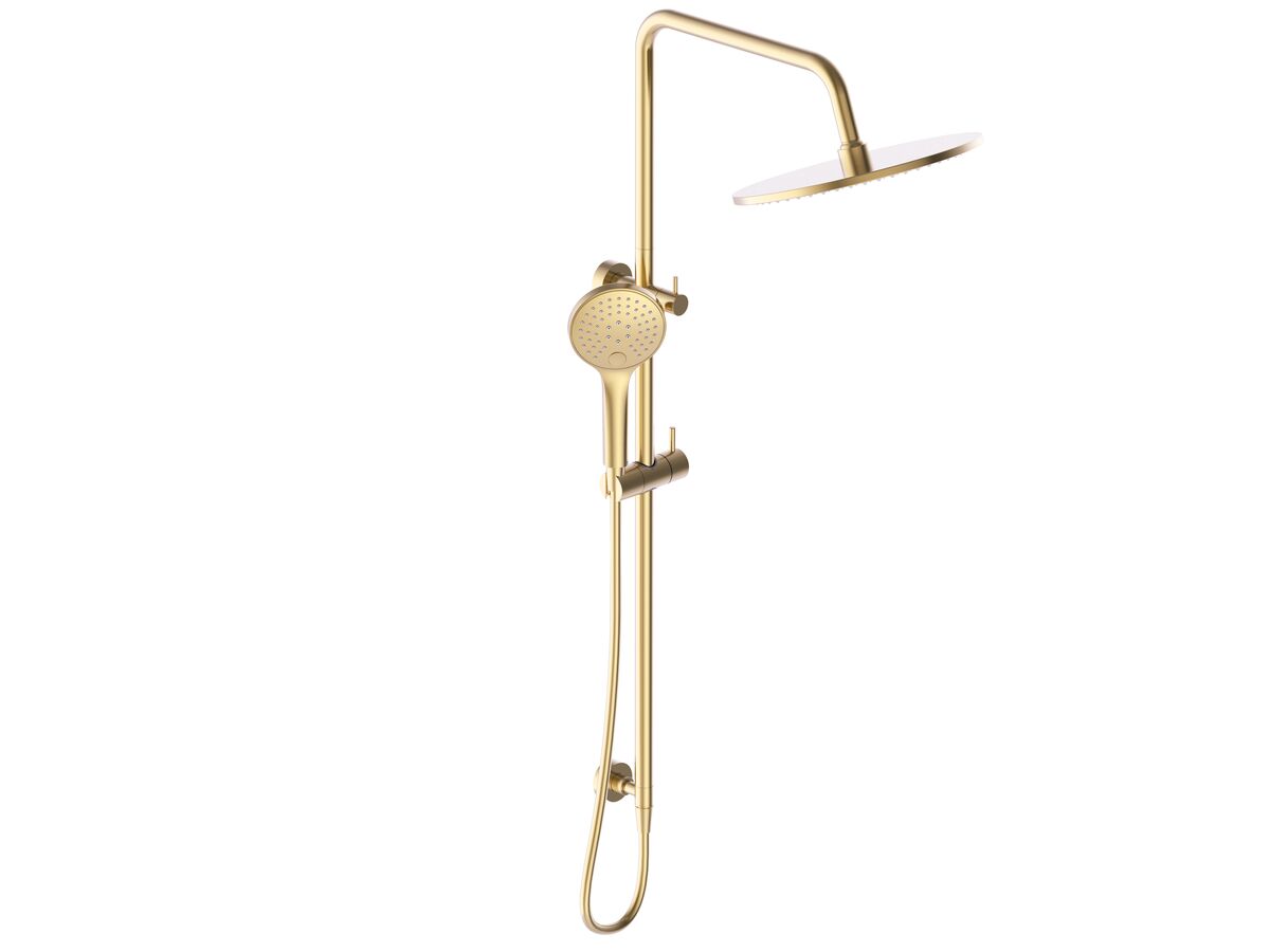 Mizu Drift Twin Rail Shower with 300 Brass Overhead with Top Rail Water