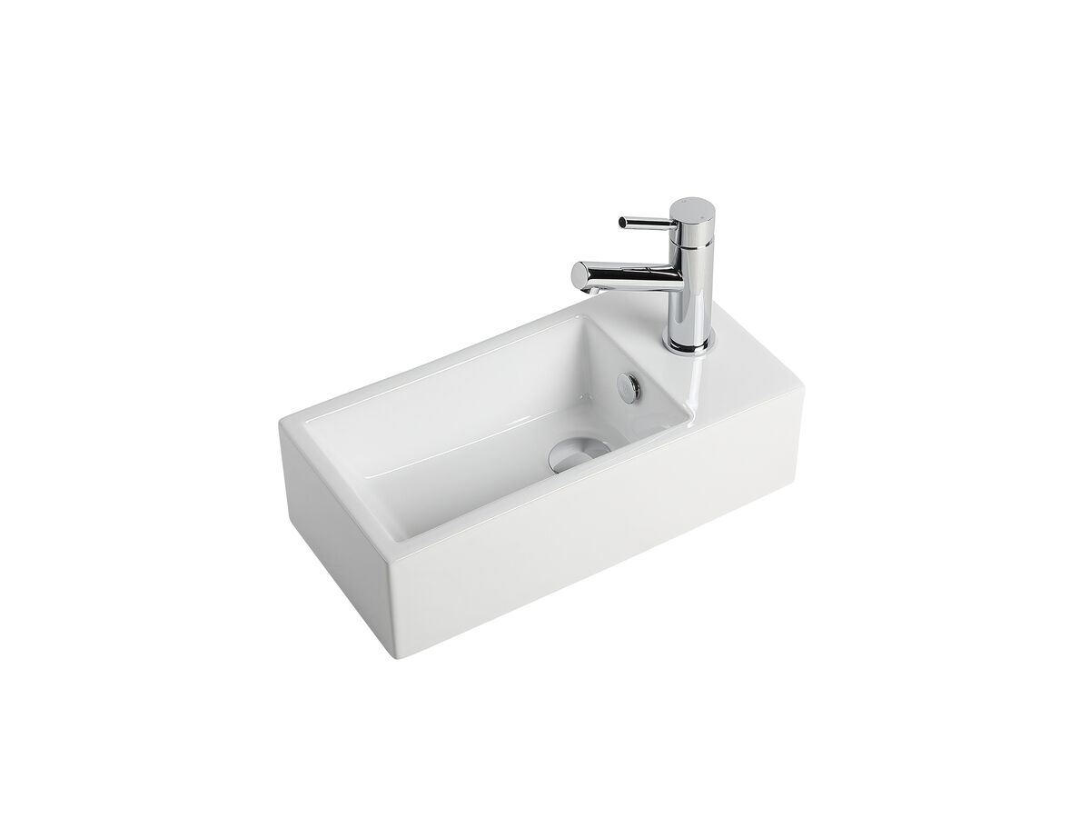 Posh Solus Mini Wall Basin with Fixing Bolts 485mm 1 Taphole Right