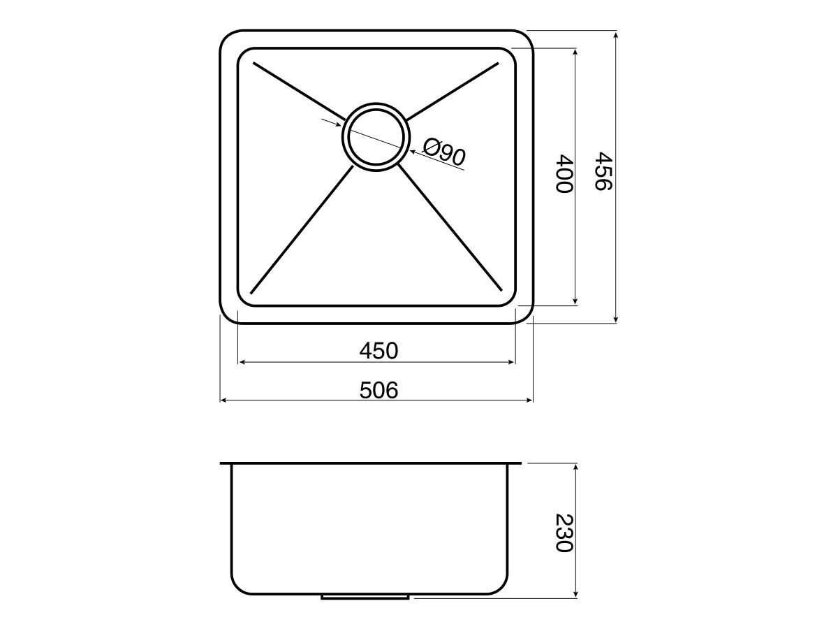 AFA Cubeline Single Bowl Undermount Sink 506mm Stainless Steel