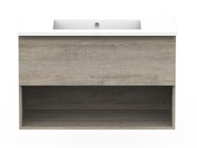 Posh Domaine Open Shelf All-Drawer 900mm Wall Hung Vanity Cast Marble Top Centre Basin