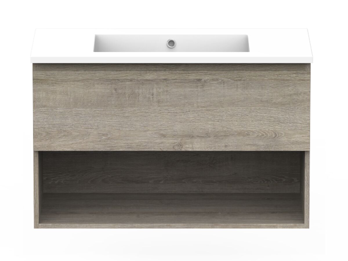 Posh Domaine Open Shelf AllDrawer 900mm Wall Hung Vanity Cast Marble Top Centre Basin from Reece