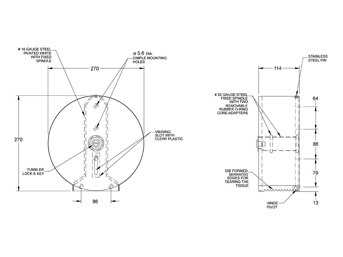Surface Mounted Jumbo Roll Toilet Tissue Dispenser Round Stainless Steel