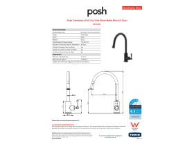 Specification Sheet - Posh Canterbury Pull Out Sink Mixer Matte Black (4 Star)