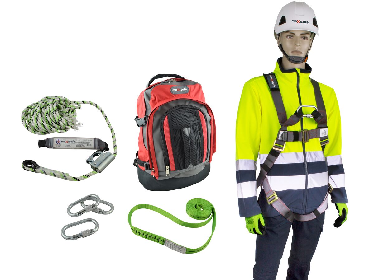 Maxisafe Roofers Kit (Full body harness, 15 mtr rope line, screw gate karabiner, and 2mtr sling)