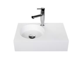 Omvivo Neo Mini Solid Surface Wall Basin Left Hand Bowl 1 Taphole 470mm White