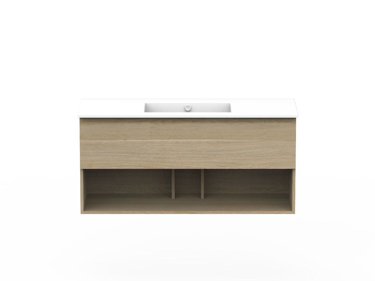 Posh Domaine Plus 1200mm Wall Hung Vanity Unit AllDrawer Open Shelf