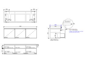 Technical Drawing - ISSY Adorn Above Counter / Semi Inset Wall Hung Vanity Unit with Three Drawers & Internal Shelves with Petite Handle 1500mm x 500mm x 450mm DOUBLE BASIN