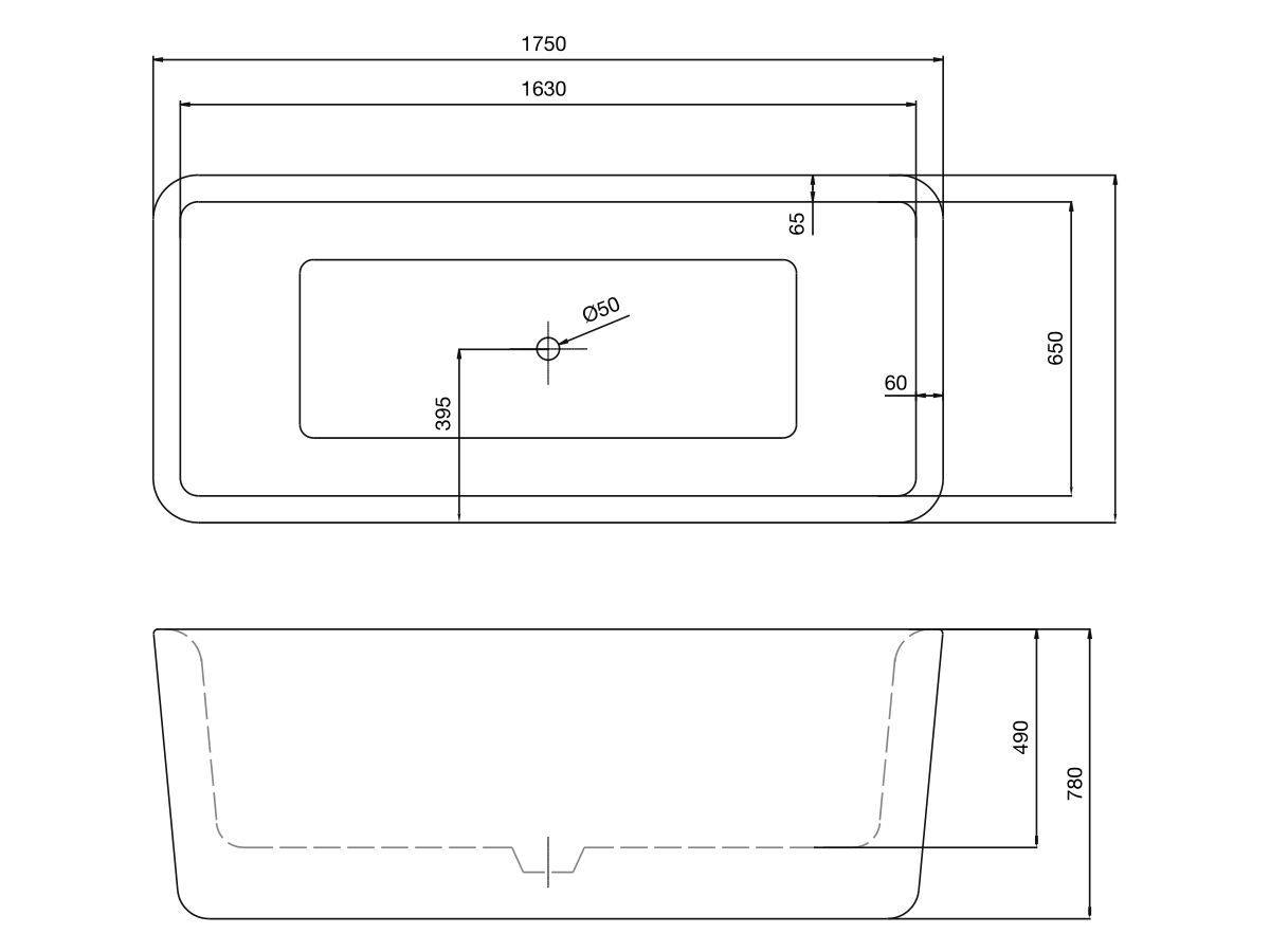 Kado Lure Freestanding Rectangle Bath White 1750