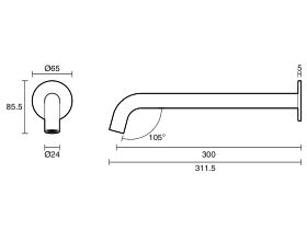 Mizu Drift Wall Basin/Bath Outlet Curve Spout 300 (6 Star)