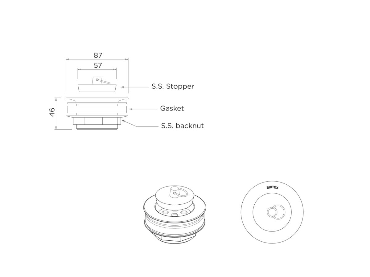 Britex Stainless Steel Waste Outlet 50mm