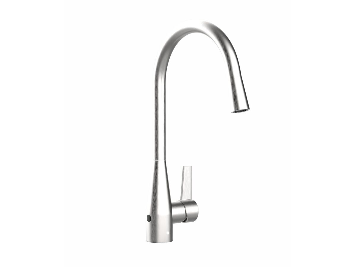 Memo Sia Sensor Gooseneck Sink Mixer Tap Dual Function Right Hand Lever Brushed Chrome (4 Star)