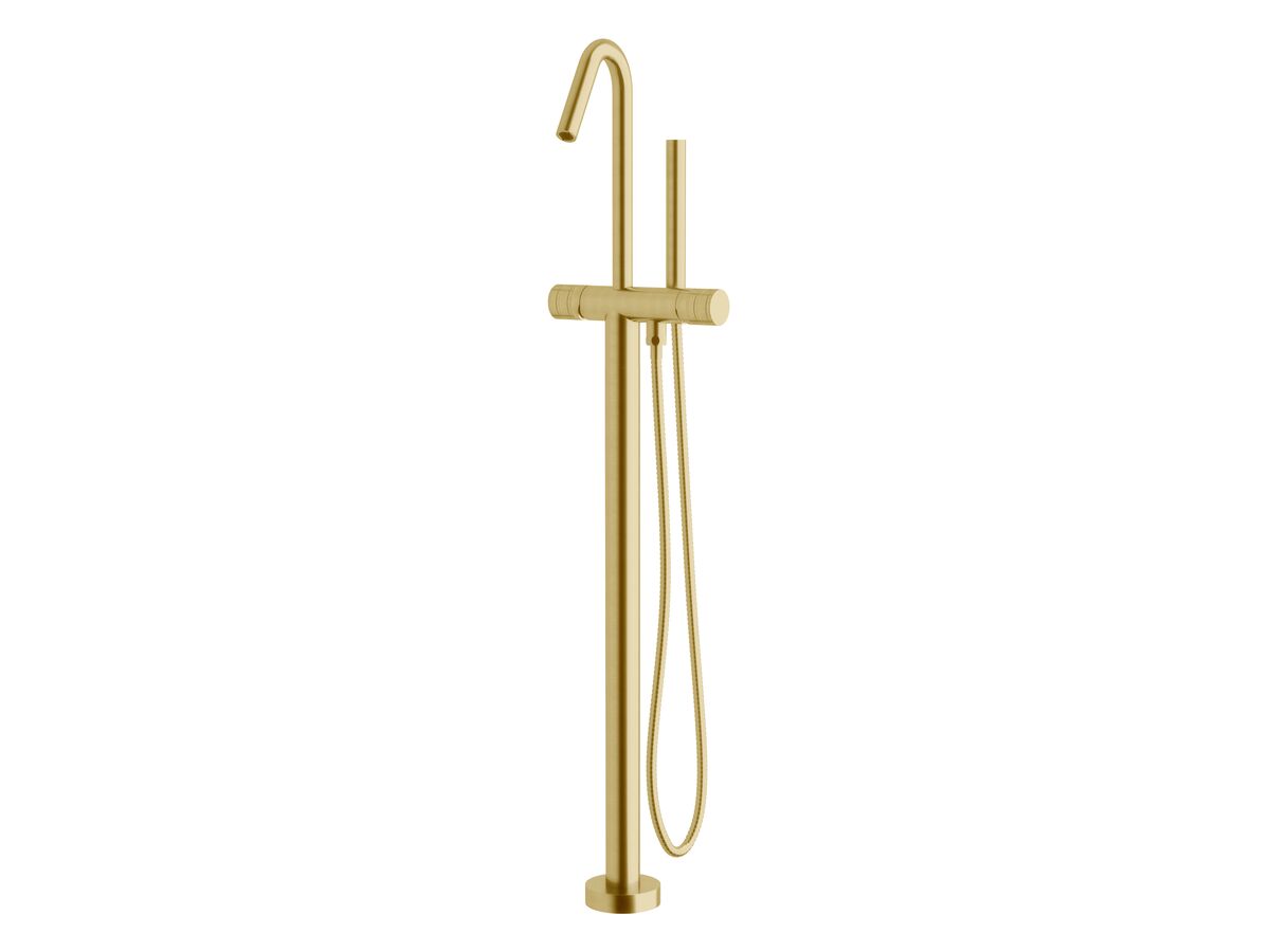 Milli Pure Floor Mounted Bath Mixer Tap with Handshower and Cirque Textured Handle Trimset PVD Brushed Gold (3 Star)