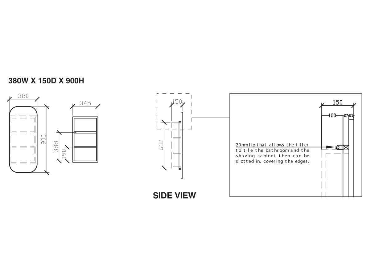 ISSY Z1 380mm x 900mm Recessed Oval Mirror with Shaving from Reece