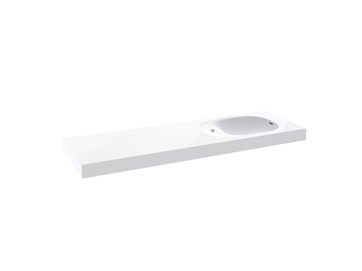 Kado Lussi 1500mm Single Wall Basin Right Hand Bowl with Overflow 1 Taphole Matte White Solid Surface