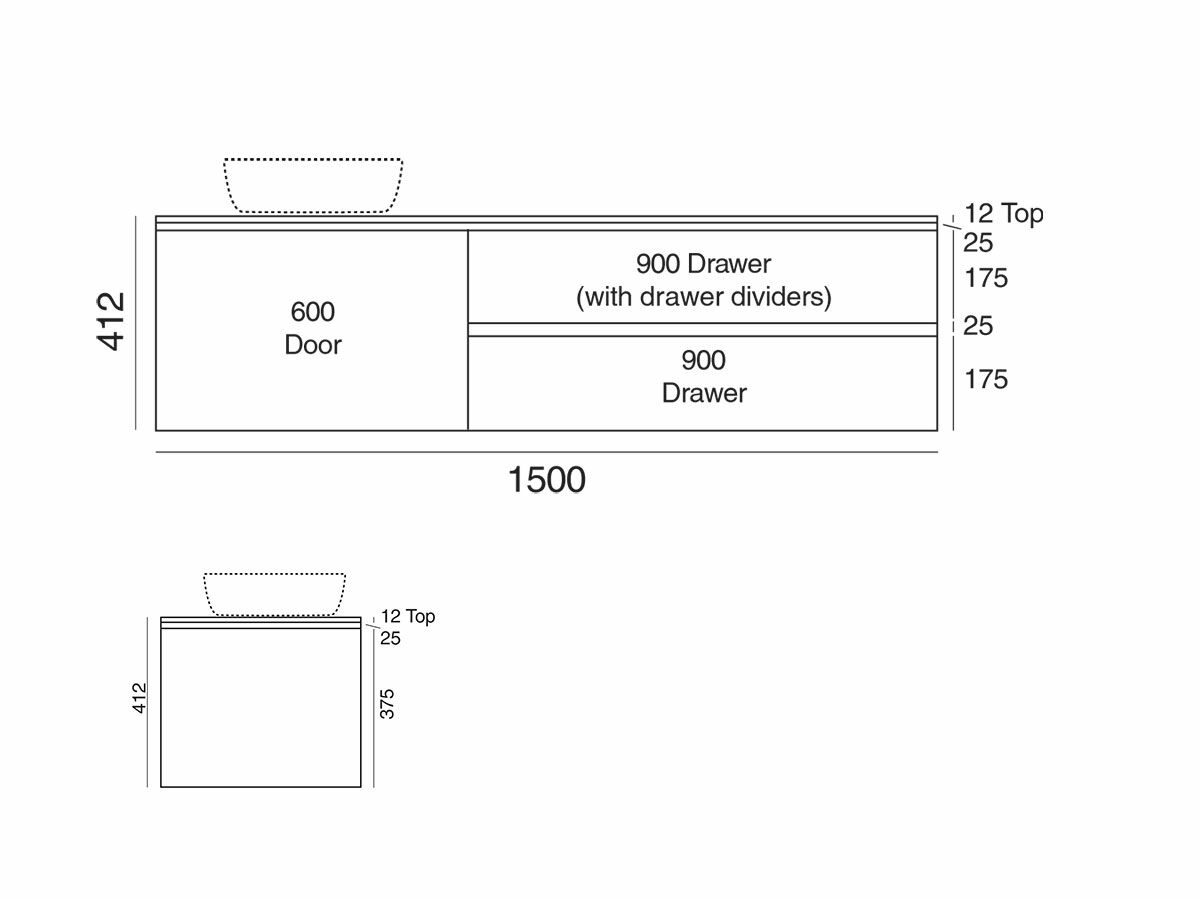 Cibo Habitat 1500mm Wall Hung Vanity Unit Single Bowl (No Basin) from Reece