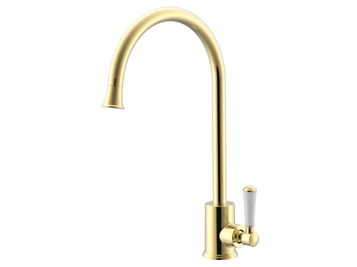 Posh Canterbury Gooseneck Sink Mixer Tap Large Porcelain Handle Brass