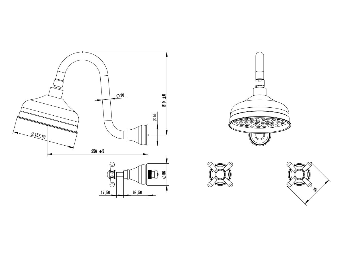 Milli Monument Edit Gooseneck Shower Set Cross Handles Polished Brass