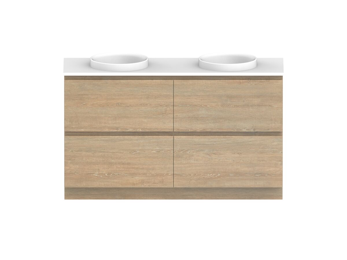 Posh Domaine Plus All-Drawer Twin 1500mm Floor Mounted Vanity Unit Double Bowl Caesarstone Top (No Basin)