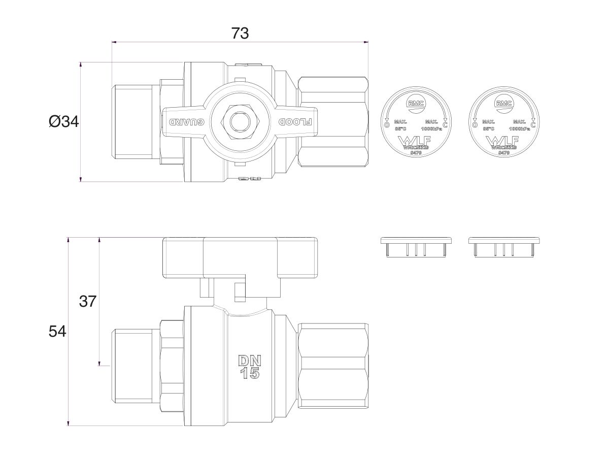 Technical Drawing - Floodguard Isolation Valve 15mm Lead Free
