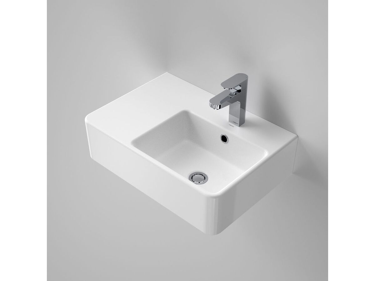 Caroma Cube Wall Basin with Overflow Left Hand Shelf 1 Taphole White