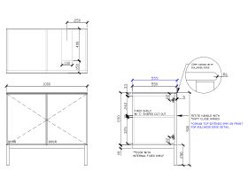 Technical Drawing - ISSY Adorn Undermount Vanity Unit with Legs Two Doors & Internal Shelves with Petite Handle 1000mm x 550mm x 900mm OFFSET RIGHT (OPENS BOTH SIDES)