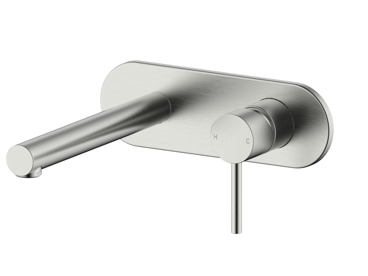 Mizu Drift Wall Basin/Bath Mixer Set Straight Spout Brushed Nickel (6 Star)