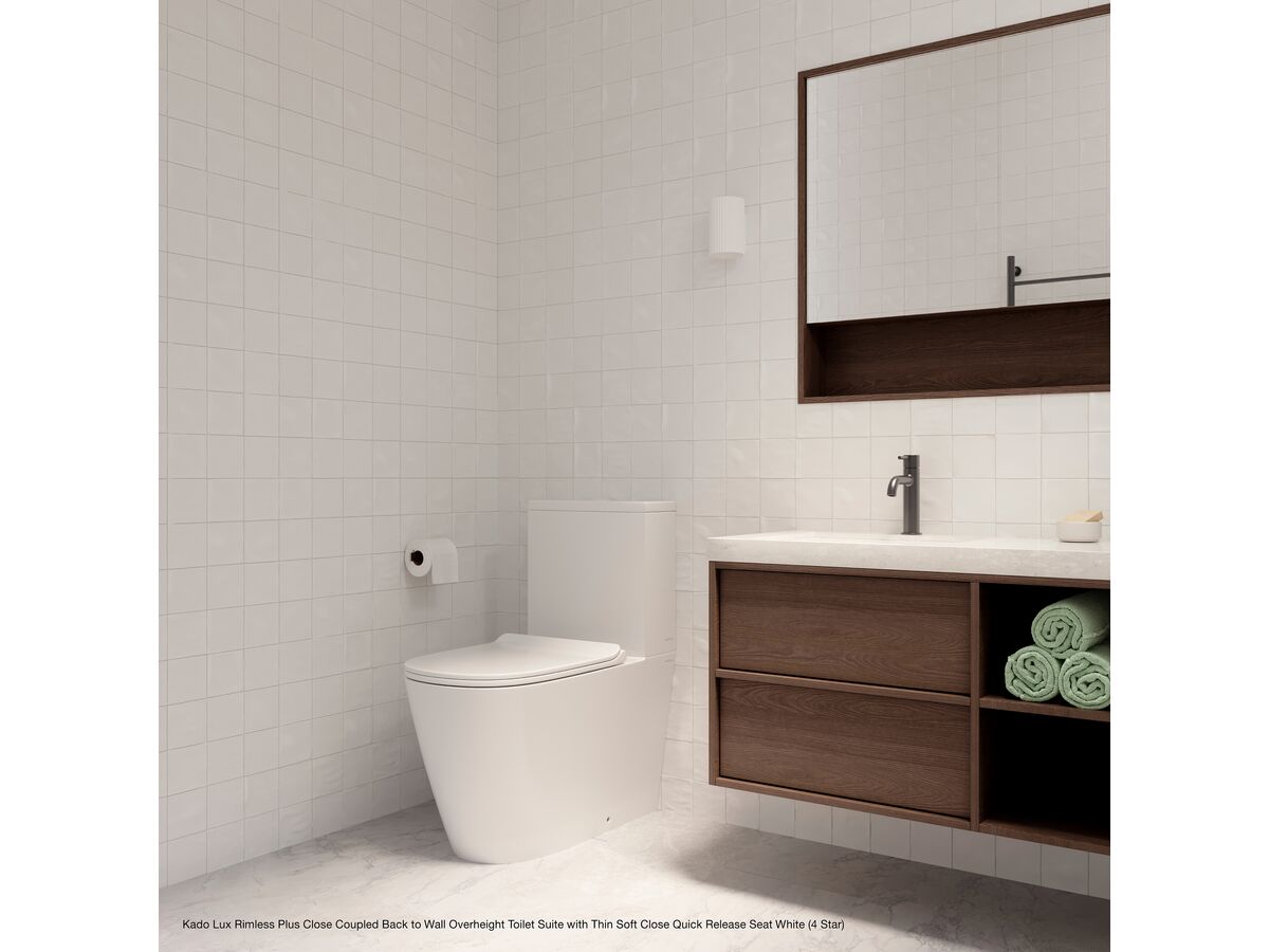 In Situ - Kado Lux Rimless Plus Close Coupled Back to Wall Overheight Toilet Suite with Thin Soft Close Quick Release Seat White (4 Star)_02
