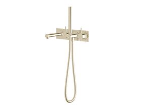 Scala Bath Mixer Tap System Straight 160mm Outlet Right Hand Operation with Handshower LUX PVD Brushed Platinum Gold (3 Star)