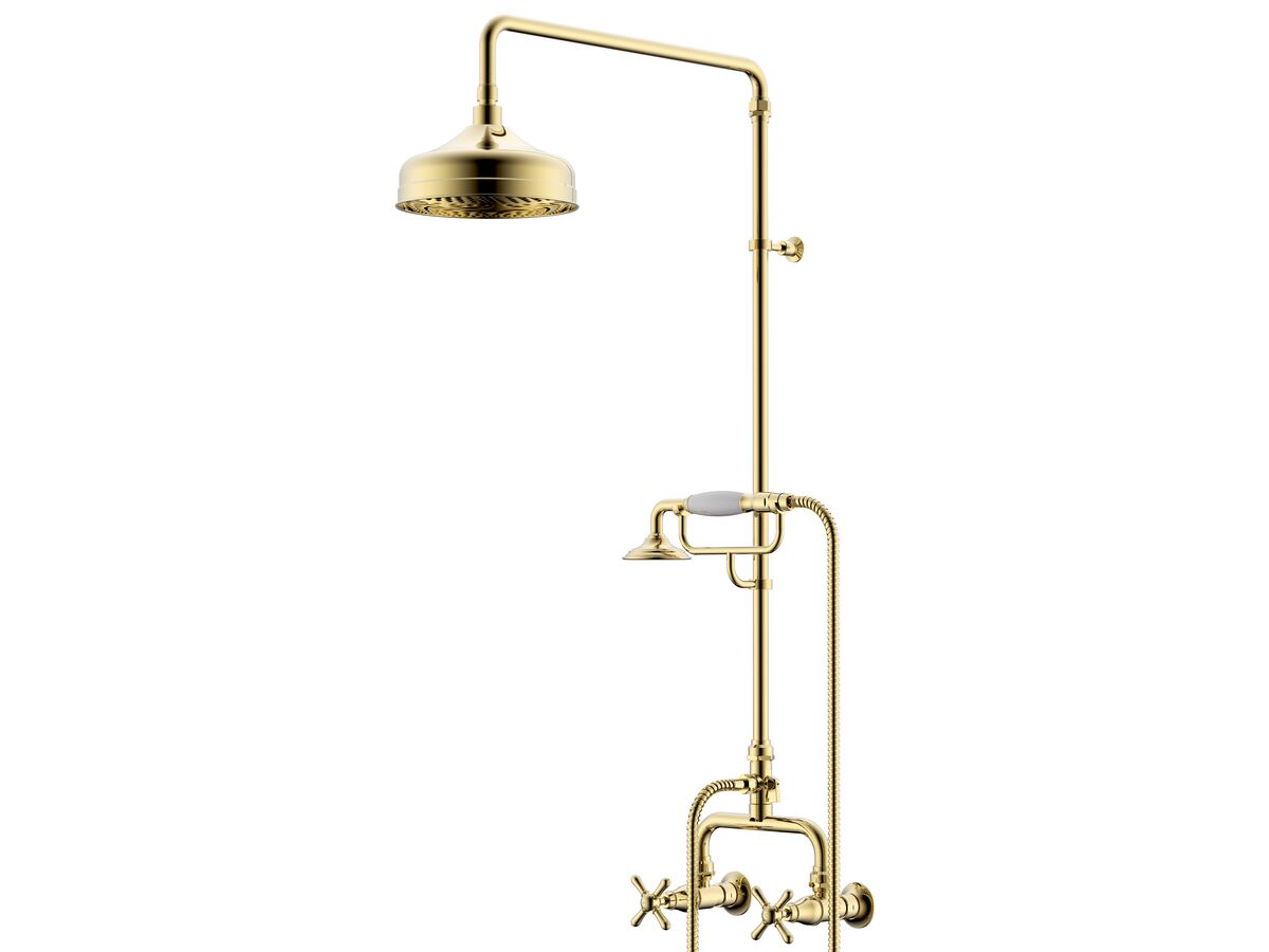 Milli Voir Exposed Twin Telephone Shower Set Cross Handles Brass Gold