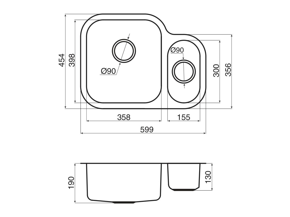 AFA Flow 1 1/4 Bowl Undermount Sink No Taphole 599mm Stainless Steel
