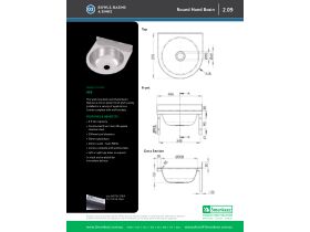 Specification Sheet - Stainless Steel Round Wall Basin 365mm x 370mm with Bracket