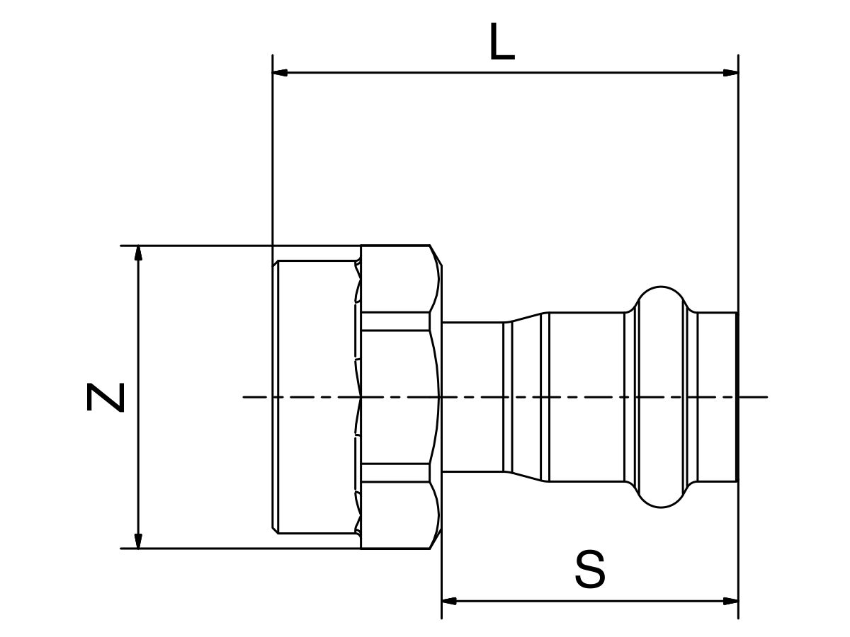 Technical Drawing - >B< Press Water Straight Tap Connector