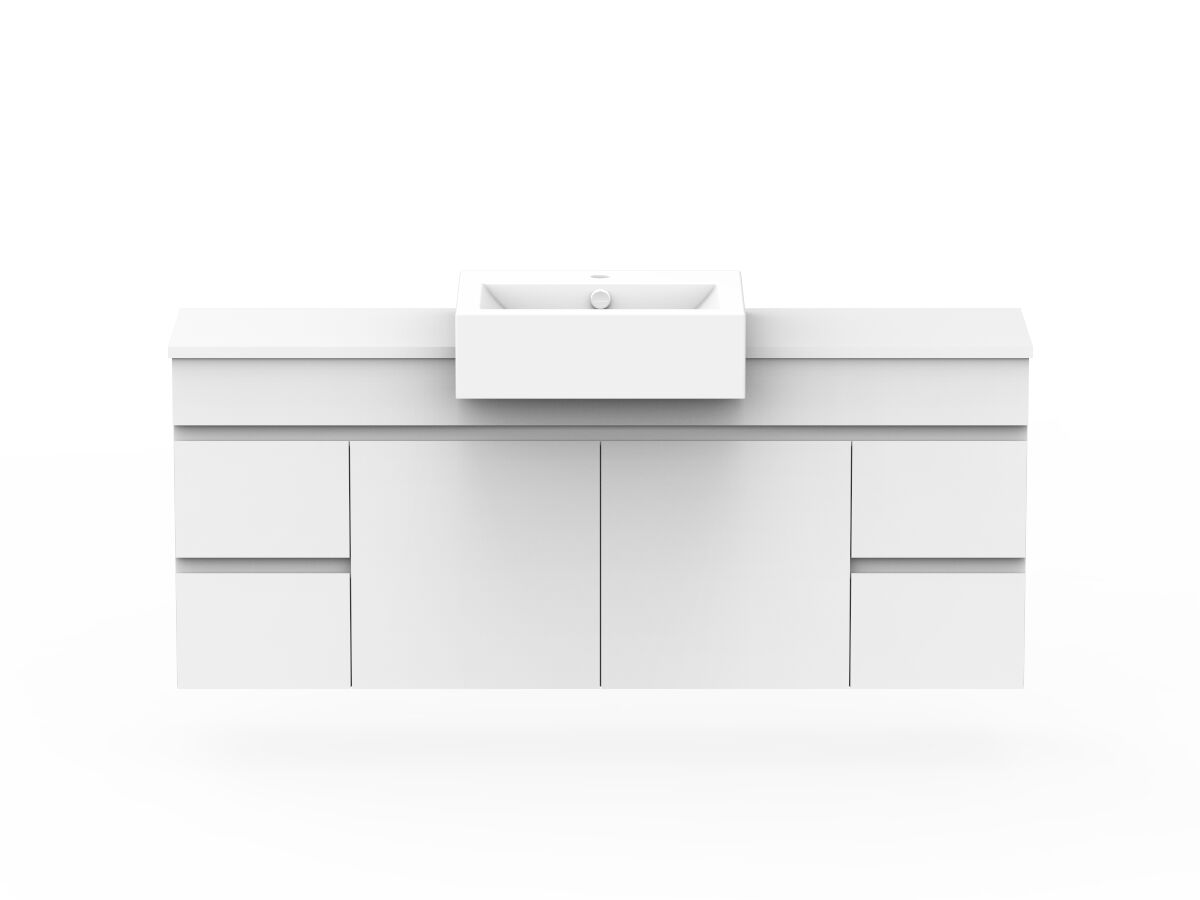 Posh Domaine Plus Semi-Recessed 1500 Single Bowl Wall Hung Vanity Unit Caesarstone Top