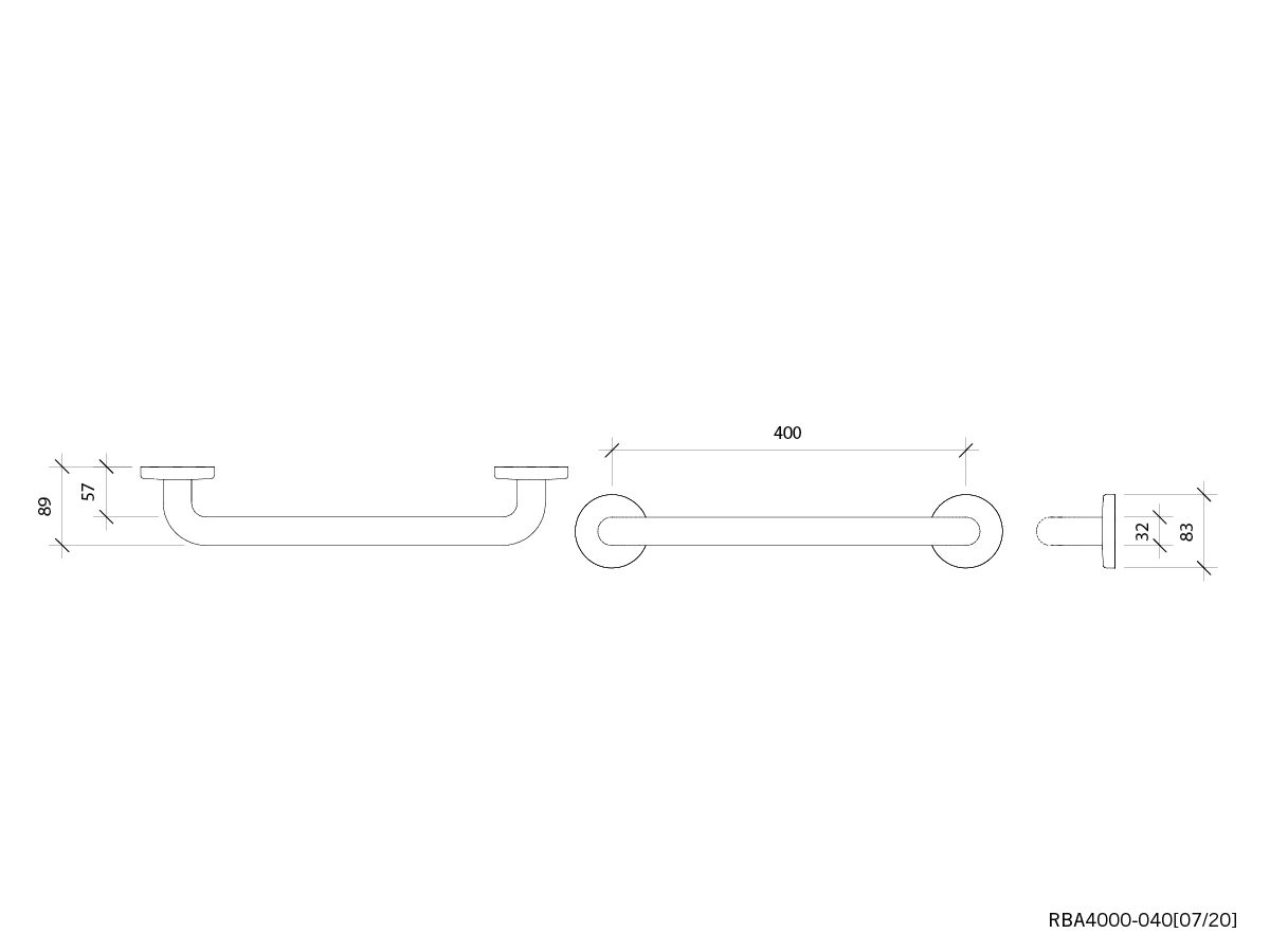 Stainless Steel 32mm Straight Grab Rail 400mm