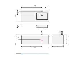 Kayla Wall Hung Vanity Unit 1200 Integrated Right Hand Basin 1 Drawer