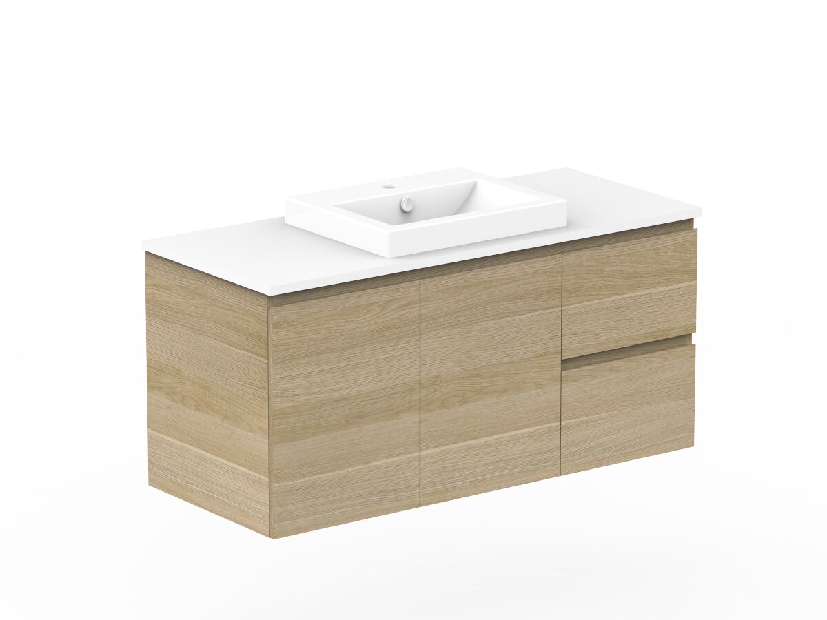 Posh Domaine Plus Conventional 1200 Single Bowl Wall Hung Vanity Unit Caesarstone Top