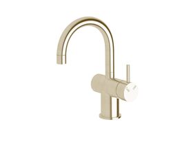 Scala Basin / Sink Mixer Tap Small Curved Right Hand LUX PVD Brushed Platinum Gold (4 Star)