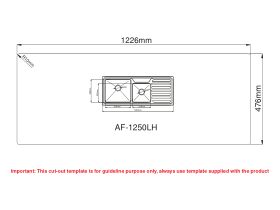 Cut Out Template - AFA Cubeline DP 1 3/4 Inset Sink 1 Taphole Left Hand Bowl 1250mm Stainless Steel