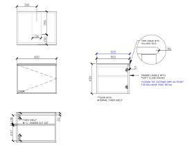 ISSY Adorn Above Counter / Semi Inset Wall Hung Vanity Unit with One Door & Internal Shelf with Grande Handle 600mm x 500mm x 450mm CENTER (LEFT)