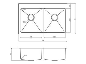 AFA Exact Double Bowl Inset Sink 1 Taphole 798mm Stainless Steel
