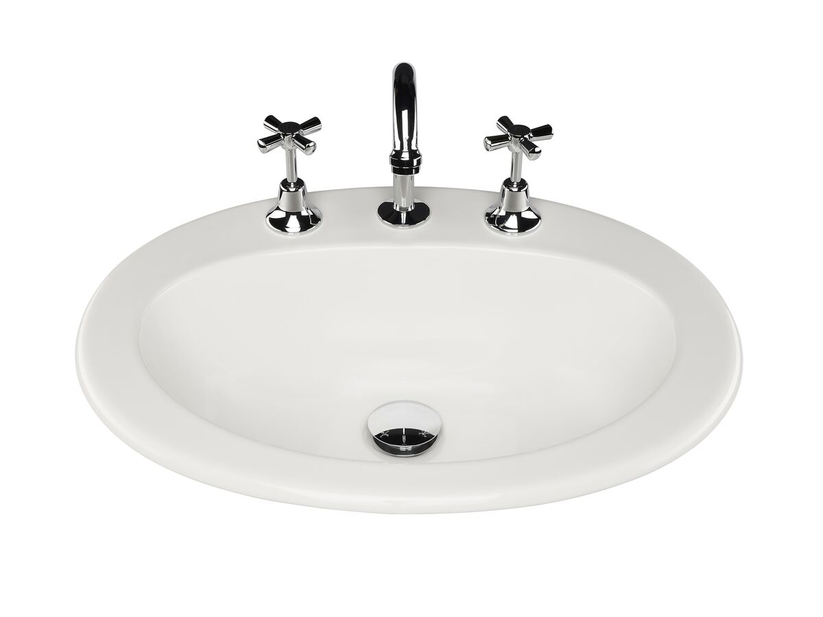 Base Vanity Basin with Front Overflow 3 Taphole 540 x 445mm White from