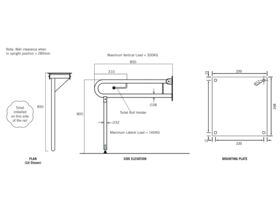 RBA Bariatric Drop Down Grab Rail with Toilet Roll Holder Left Hand Stainless Steel