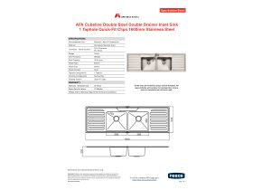 Specification Sheet - AFA Cubeline Double Bowl Double Drainer Inset Sink with Quick-Fit Clips 1 Taphole 1600mm Stainless Steel