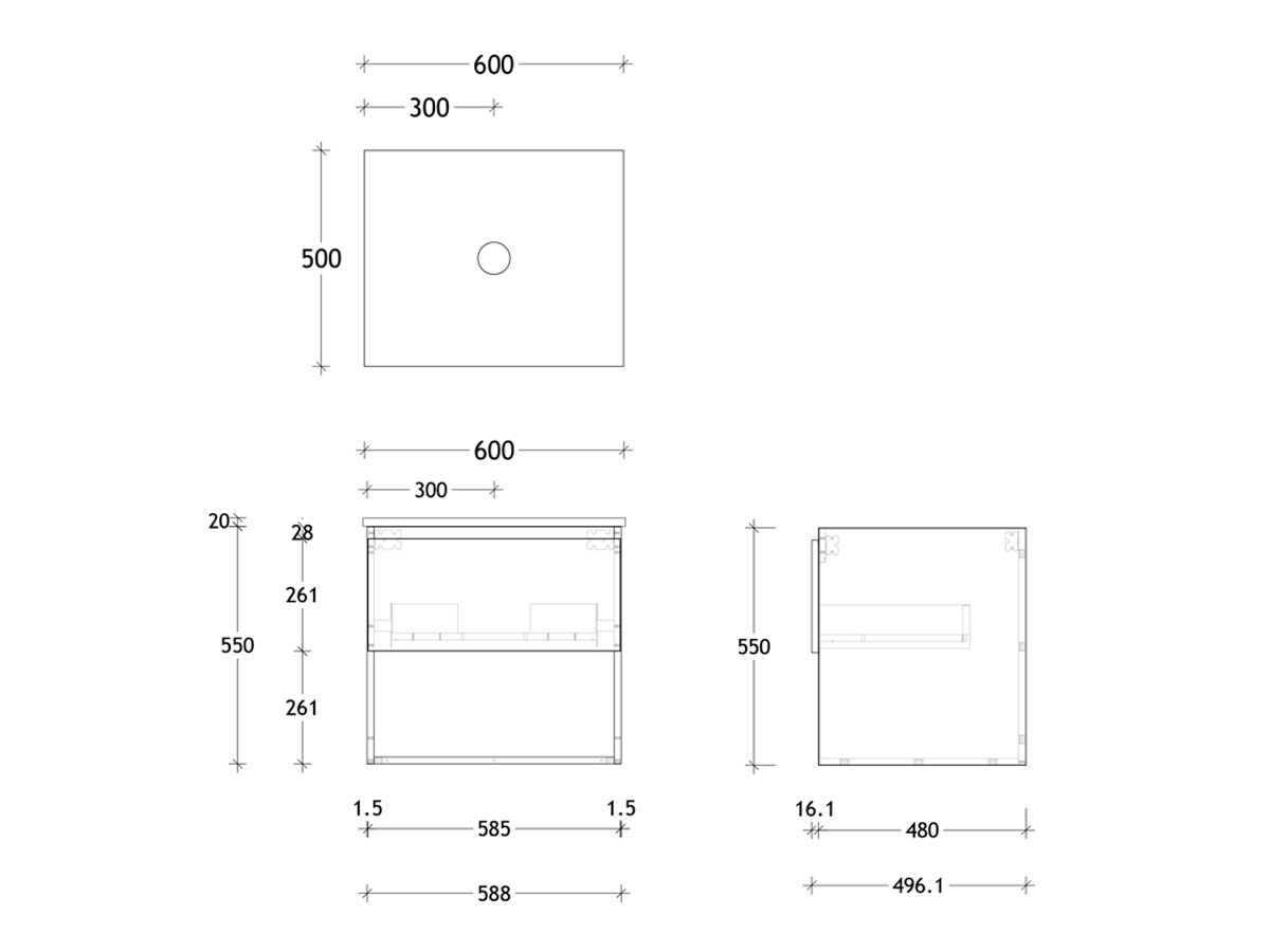 Posh Domaine Plus Shelf AllDrawer 600 Wall Hung Vanity Unit