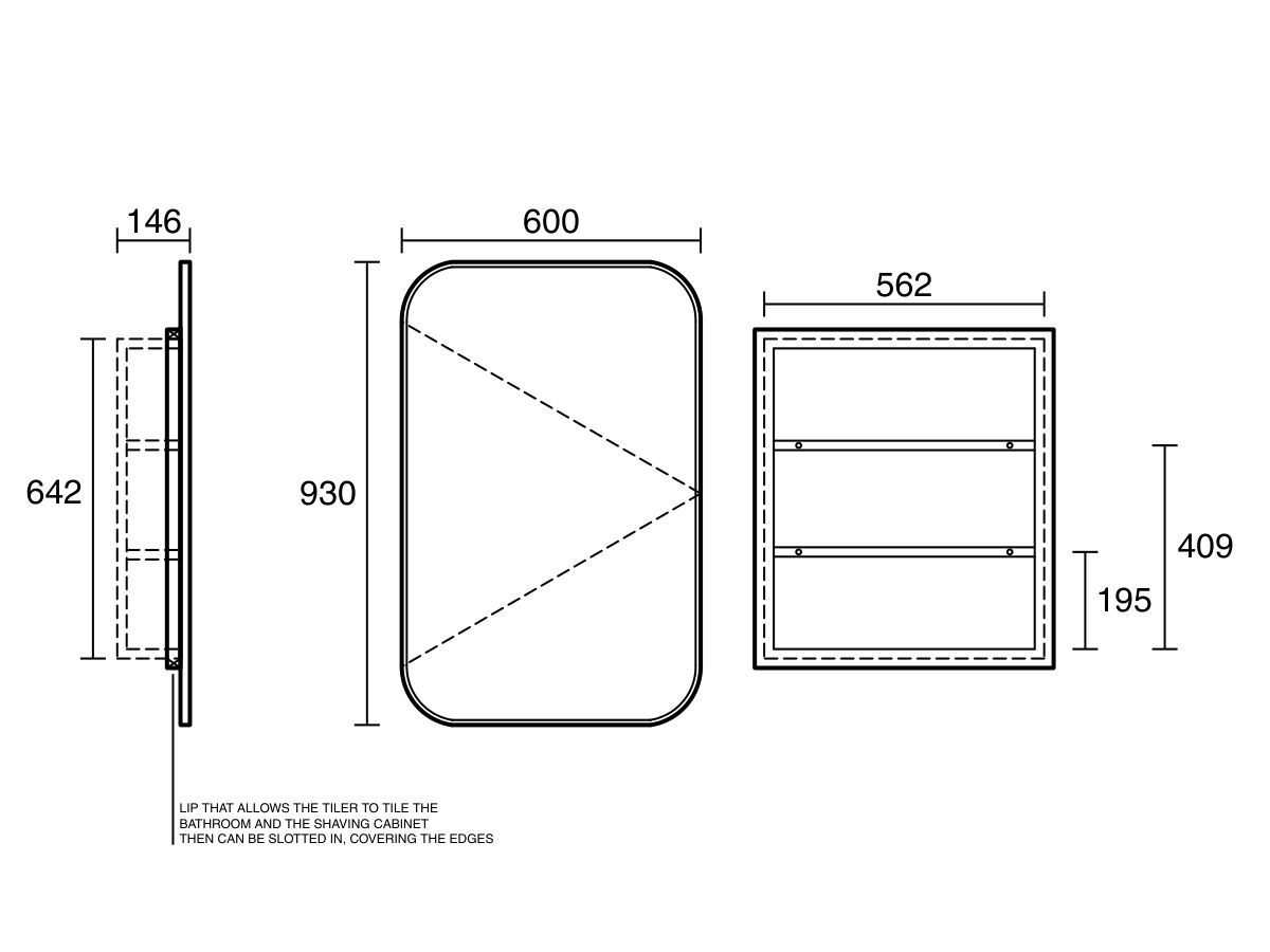 ISSY Cloud Mirror with Shaving (Recessed) 600mm x 930mm x 146mm