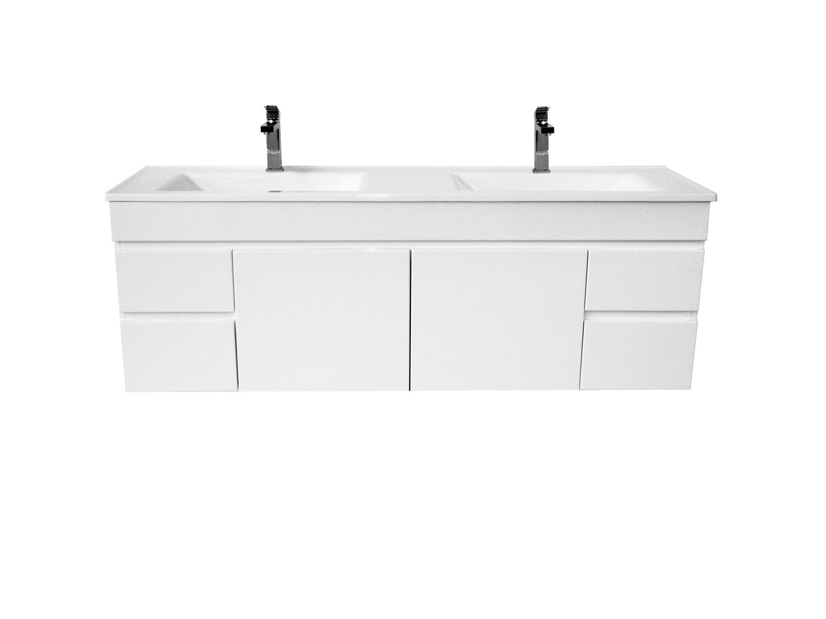 Espire Double Bowl Wall Hung Vanity Unit Wave 2 Door and 4 Drawer 1500mm White