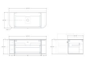 Technical Drawing - Kado Era 12mm Durasein Top Double Curve All Drawer 1200mm Wall Hung Vanity with Center Basin