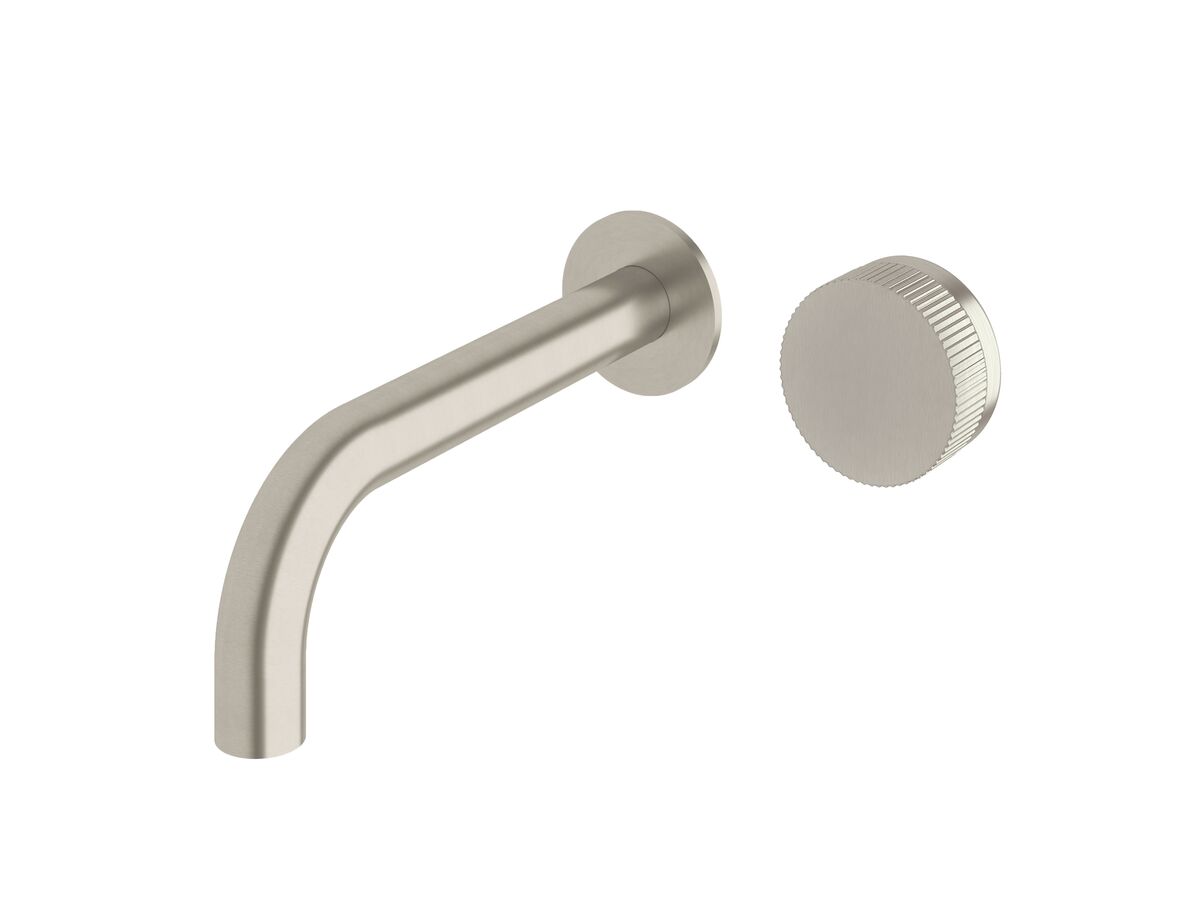 Milli Pure Progressive Wall Basin Mixer Tap System 200mm with Linear Textured Handle Brushed Nickel