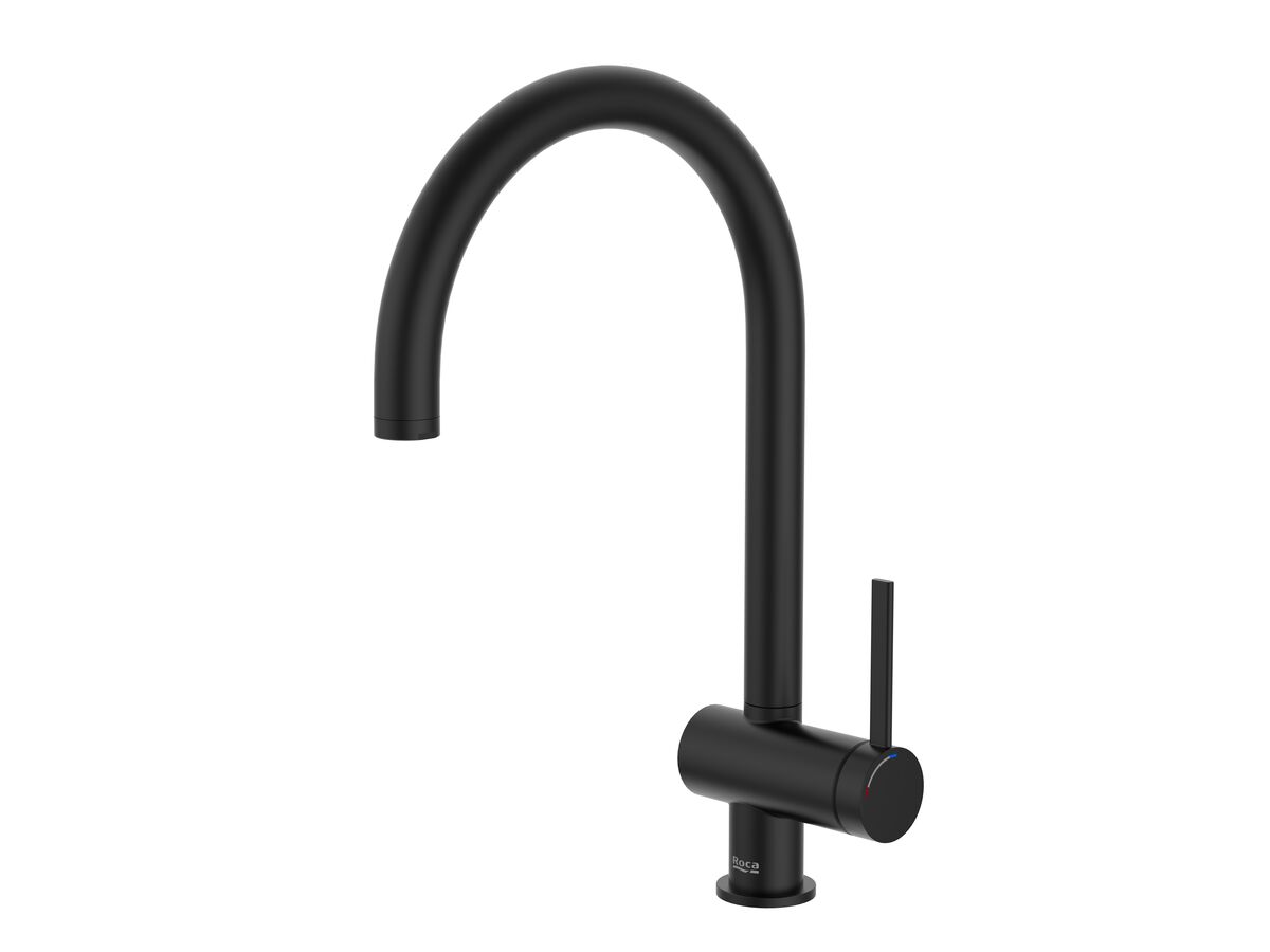 Roca Ona Gooseneck Sink Mixer Tap Matte Black (5 Star)