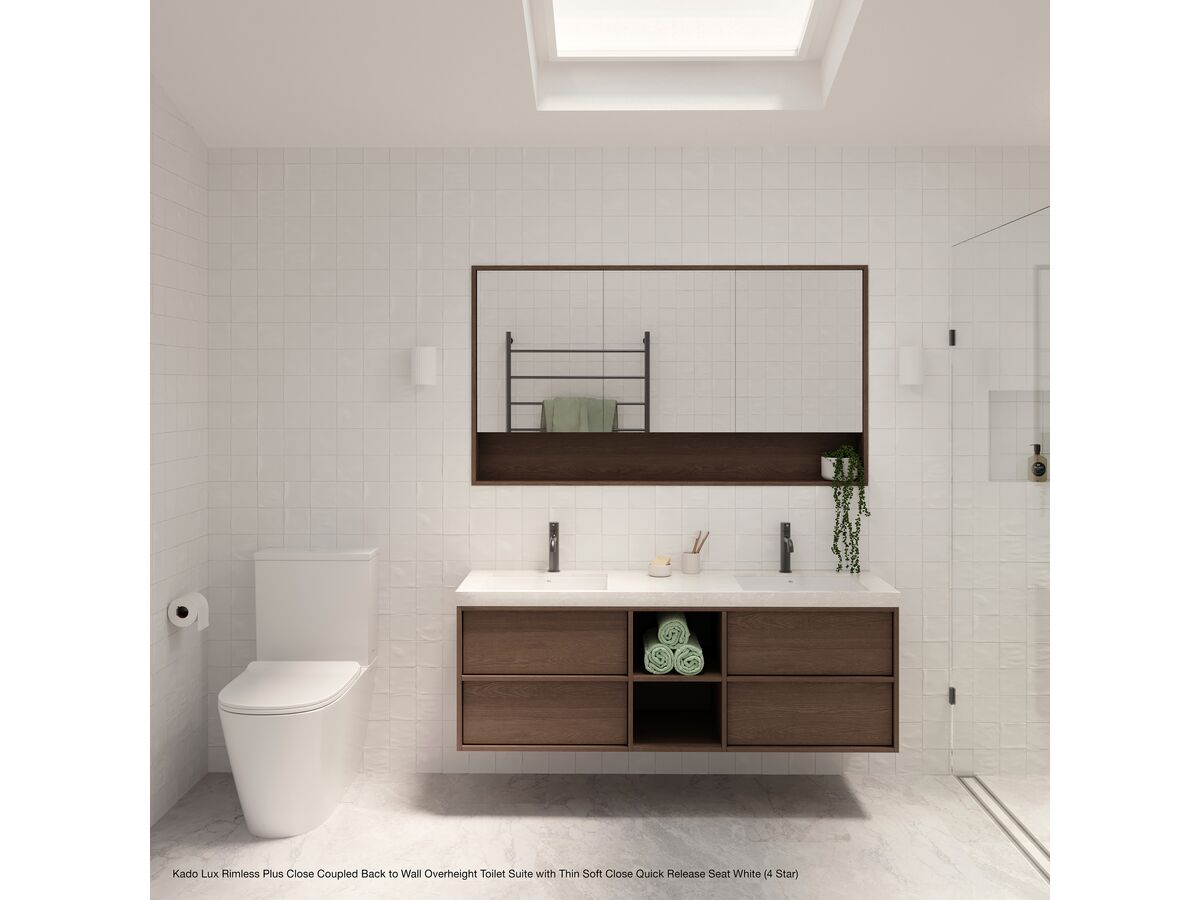 In Situ - Kado Lux Rimless Plus Close Coupled Back to Wall Overheight Toilet Suite with Thin Soft Close Quick Release Seat White (4 Star)